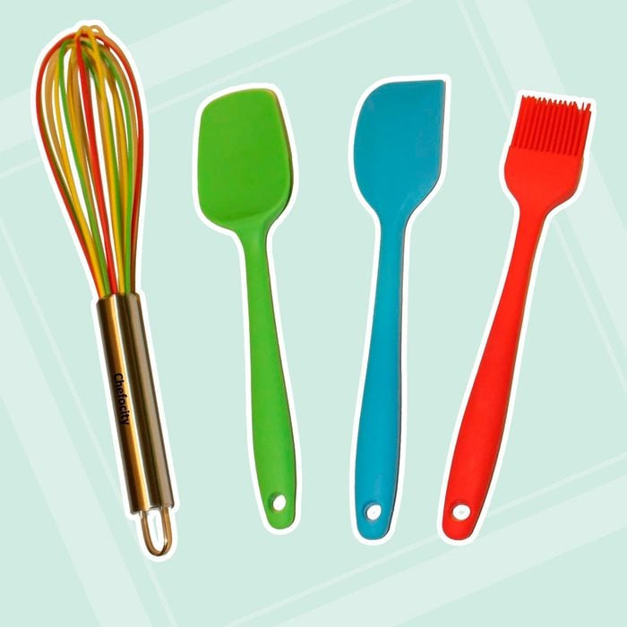  Kids Baking Set - 4 Piece Kids Cooking Utensils - Small Silicone Kitchen Tools for Kids or Adults - Whisk, Basting Brush, Scraper, Spatula.