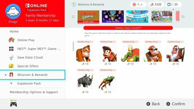 Mario, Animal Crossing, and DKC icons available via NSO